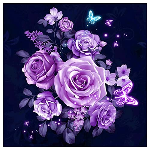 DCIDBEI Große 5D Square Diamond Painting Eckige Steine 40x40cm Full Diamant Malerei Gemälde Groß Malen nach Zahlen Diamant Painting Quadratische Steine Stickbilder Malen nach Zahlen Blumen Lila Rose von DCIDBEI