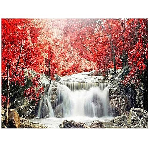 DCIDBEI Wasserfall Diamond Painting Square Drill 50x40 cm Stickbilder Erwachsene Wasserfall Diamond Painting Landschaft Quadratische Steine Diamond Painting Landschaften Wald Roter Ahorn von DCIDBEI