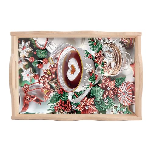 DCIDBEI Weihnachten DIY Diamond Painting Rechteckiges Serviertablett 30x20cm Malen nach Zahlen Tee Getränketeller Servierplatte für Abendessen Snacktablett Tee Getränketeller Kaffee Frühstückstablett von DCIDBEI