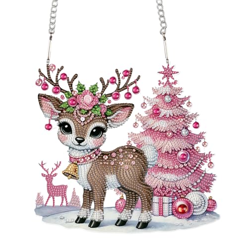DCIDBEI Weihnachten Diamant Kunst 24x22cm Diamant Kunst Weihnachten Türkranz Diamond Painting Erwachsene Anhänger Pendant DIY Handwerk für Fenstertür Haus Wand Weihnachtshirsch und Weihnachtsbaum von DCIDBEI