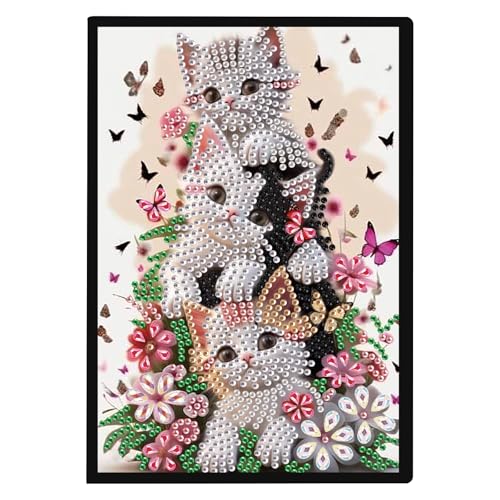 DCIEBEI Notebook DIY 5D Diamant Malerei Notizbuch A5 Diamond Painting NotizblöckeKreuzstich Schule Briefpapier Notizen Buch Tagebuch A5 Skizzenbuch Journal Buch Notebook Katzen von DCIDBEI