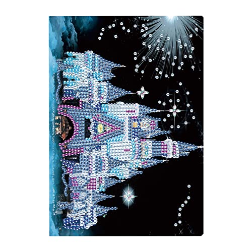 DIY 5D Notizbücher Diamant Malerei Diamond Painting Notizbuch Blanco Kinder A5 Tagebuch Mädchen Jungen Skizzenbücher Notizblock Diamant Painting Geschenk Geburtstag，leuchtendes Schloss in der Nacht von DCIDBEI