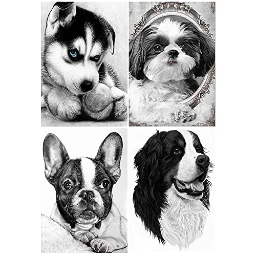 Diamond Painting 4 Pack 30x40 cm Diamant Painting Bilder Erwachsene Tiere Kreuzstich Stickerei Diamant Malerei Diamond Painting Hund Yorkshire Diamond Painting Hund Dackel Perlenbild zum Kleben Kinder von DCIDBEI
