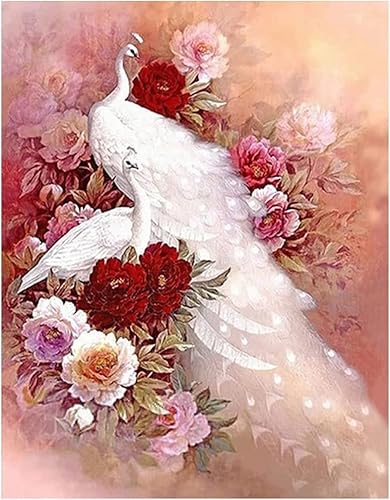 Groß Diamond Painting Set Pfau 40x50cm 5D Diamant Painting Quadrat Diamant Diamond Painting Quadratische Steine Stickerei Bilder DIY Diamonds Malerei Mosaik Klebebilder Erwachsene Kinder Heimdekor von DCIDBEI