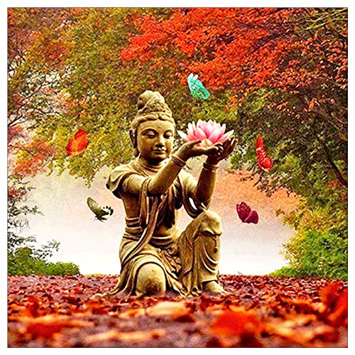 Quadratische Steine Diamant Painting Bilder Kinder 40x40cm Square Diamond Painting Eckige Steine Diamant Malerei Gemälde Basteln nach Zahlen Erwachsene Buddha Lotus Puzzle Leinwandbilder Poster von DCIDBEI