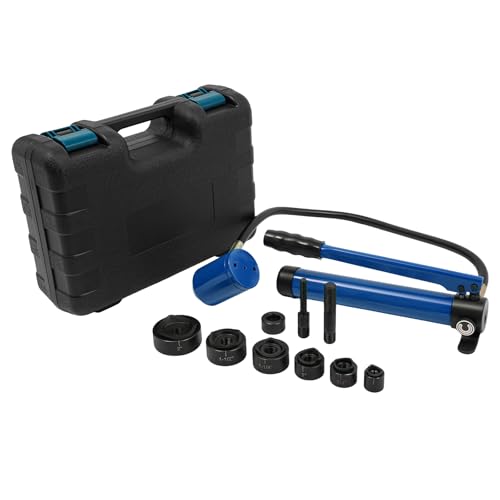 Hydraulisches Lochstanzer-Set 8T Knockout-Lochtreiber-Kit, Handpumpe Stahl Lochwerkzeug 6 Stanzformen 1/2, 3/4, 1, 1-1/4, 1-1/2, 2 Zoll, Zylinder Lochstanze Hydraulikpumpe (Blau) von DCSYOG