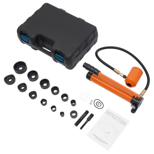 Hydraulisches Lochstanzer-Set 8T Knockout-Lochtreiber-Kit, Handpumpe Stahl Lochwerkzeug 6 Stanzformen 1/2, 3/4, 1, 1-1/4, 1-1/2, 2 Zoll, Zylinder Lochstanze Hydraulikpumpe (Orange) von DCSYOG