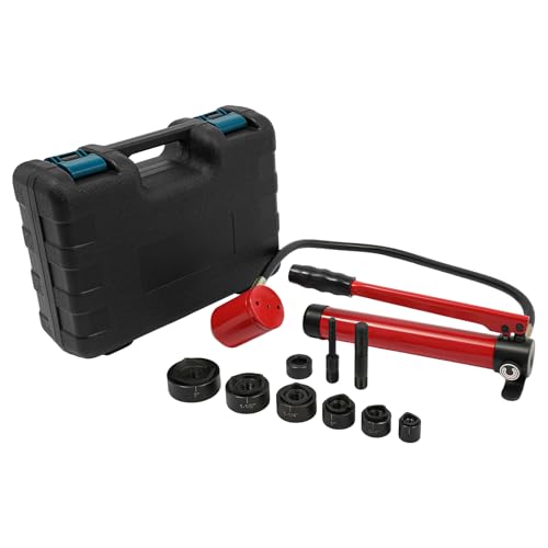 Hydraulisches Lochstanzer-Set 8T Knockout-Lochtreiber-Kit, Handpumpe Stahl Lochwerkzeug 6 Stanzformen 1/2, 3/4, 1, 1-1/4, 1-1/2, 2 Zoll, Zylinder Lochstanze Hydraulikpumpe (Rot) von DCSYOG