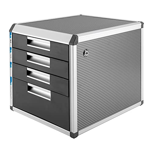 Schubladenbox Abschließbar, 4 Fächer Schubladen Bürobox Aluminiumlegierung Dokumenten Aufbewahrung Ablagebox mit Beschriftungsfeldern von DCSYOG