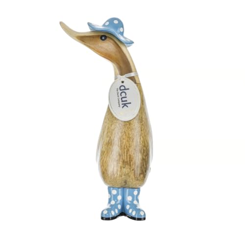 DCUK Entchen mit blauem Hut und Gummistiefeln, natürliches Finish, Holz, Mehrfarbig, 17 x 7 x 21,5 cm von DCUK