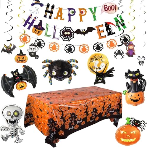 Halloween Partydeko Set, HAPPY HALLOWEEN Girlande, Spiralen Deckendeko, Tischdecke, Gruselige Luftballons, Deko für Innenräume Halloween Partydeko Set, HAPPY HALLOWEEN Girlande, Spiralen Deckendeko, Tischdecke, Gruselige Luftballons, Deko für Innenräume von DDFF