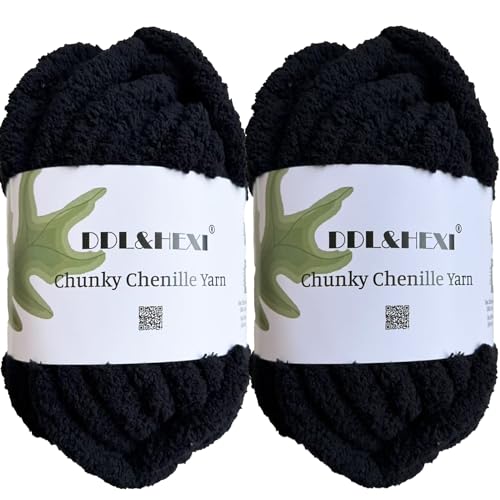DDL&HEXI 2 Knäuel Super Chenille Chunky Garn, Decken-Herstellungsset, Jumbo-Strickgarn, 226 g pro Beutel, Schwarz DDL&HEXI 2 Knäuel Super Chenille Chunky Garn, Decken-Herstellungsset, Jumbo-Strickgarn, 226 g pro Beutel, Schwarz von DDL&HEXI