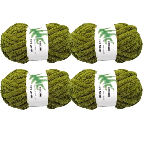 DDL&HEXI Super Chenille, grobes Garn, Decken-Herstellungs-Set, Jumbo-Stricken, 226 g pro Beutel, weich zum Häkeln, Stricken und DIY-Projekte, Olivgrün, 4 Stück DDL&HEXI Super Chenille, grobes Garn, Decken-Herstellungs-Set, Jumbo-Stricken, 226 g pro Beutel, weich zum Häkeln, Stricken und DIY-Projekte, Olivgrün, 4 Stück von DDL&HEXI