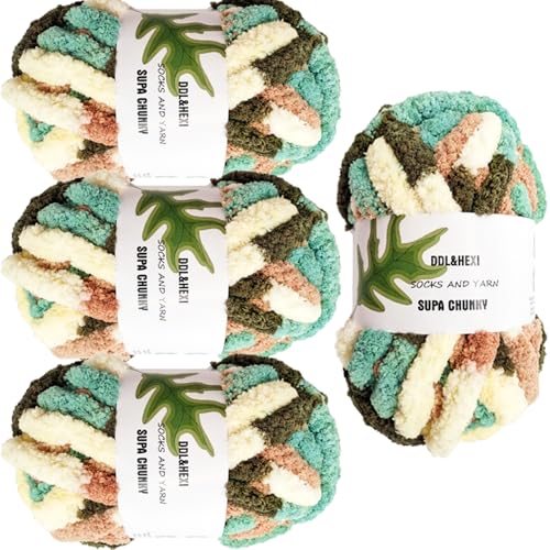 DDL&HEXI Super Chenille Chunky Garn, Decken-Herstellungs-Set, Jumbo-Stricken, 226 g pro Beutel, weich zum Häkeln, Stricken und DIY-Projekte, 4 Stück (206-4) von DDL&HEXI