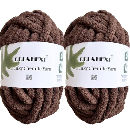 DDL&HEXI Super Chenille-Garn, zur Herstellung von Decken, Jumbo-Strickgarn, 226 g pro Beutel, 2 Knäuel (Schokolade), 2 Knäuel von DDL&HEXI