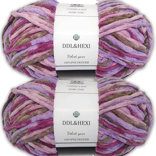 DDL&HEXI Super sperriges Garn, Samt-Chenille-Garn zum Stricken und Häkeln, Amigurumi, Twist Super Bulky (2408), 2 Stück von DDL&HEXI