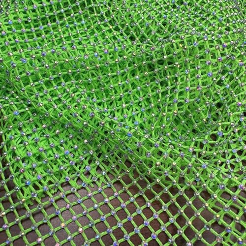 Fischnetz mit AB-Farbe, Strass, dehnbar, elastisch, Kristall-Netzstoff, Strass, Stoff, Meterware, 124 x 457 cm, Neongrün von DDMDBYHRY