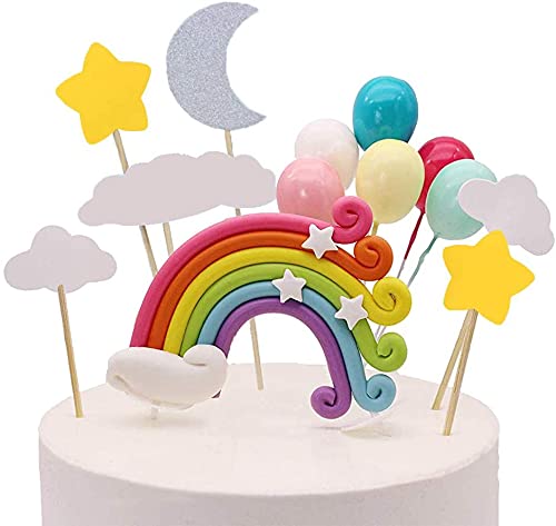 DDSHUN Cake Topper Kit Geburtstag Kuchen Topper Party Supplies Regenbogen Wolken Luftballons Kuchen Cupcake Dekoration für Jungen und Mädchen Geburtstag Party Supplies Jubiläum Hochzeit Baby Shower von DDSHUN