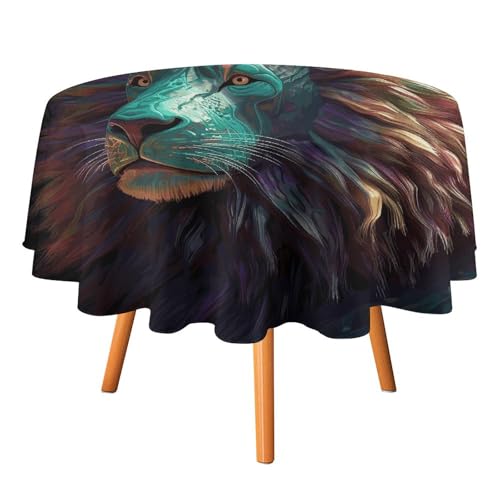 DDTKLSNV Abstrakte runde Tischdecke mit 3D-Kunst-Löwe, 127 x 127 cm, wasserdicht, knitterfrei, schmutzabweisend, waschbar, Tischdecke für Picknick, Party, Esszimmer, Heimdekoration DDTKLSNV Abstrakte runde Tischdecke mit 3D-Kunst-Löwe, 127 x 127 cm, wasserdicht, knitterfrei, schmutzabweisend, waschbar, Tischdecke für Picknick, Party, Esszimmer, Heimdekoration von DDTKLSNV