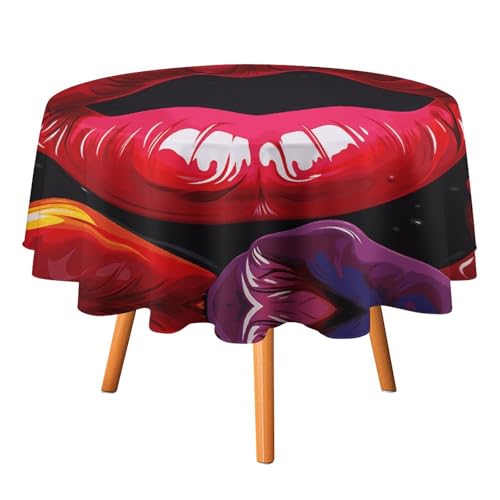 DDTKLSNV Bunte Lippen, runde Tischdecke, 127 x 127 cm, wasserdicht, knitterfrei, schmutzabweisend, waschbar, Tischdecke für Picknick, Party, Esszimmer, Heimdekoration DDTKLSNV Bunte Lippen, runde Tischdecke, 127 x 127 cm, wasserdicht, knitterfrei, schmutzabweisend, waschbar, Tischdecke für Picknick, Party, Esszimmer, Heimdekoration von DDTKLSNV