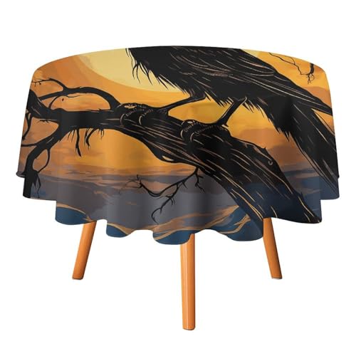 DDTKLSNV Crow Tischdecke, rund, 127 x 127 cm, wasserdicht, knitterfrei, schmutzabweisend, waschbar, Tischdecke für Picknick, Party, Esszimmer, Heimdekoration von DDTKLSNV