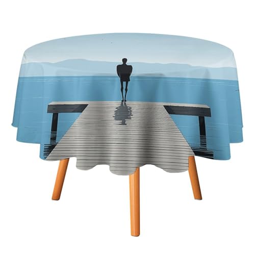 DDTKLSNV Lonely Back Runde Tischdecke, 127 x 127 cm, wasserdicht, knitterfrei, schmutzabweisend, waschbar, Tischdecke für Picknick, Party, Esszimmer, Heimdekoration von DDTKLSNV