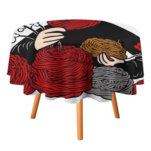 DDTKLSNV Runde Tischdecke aus roter Wolle, 127 x 127 cm, wasserdicht, knitterfrei, schmutzabweisend, waschbar, Tischdecke für Picknick, Party, Esszimmer, Heimdekoration von DDTKLSNV