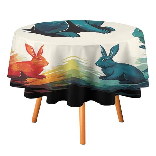 DDTKLSNV Runde Tischdecke mit Regenbogen-Kaninchen, 91,4 x 91,4 cm, wasserdicht, knitterfrei, schmutzabweisend, waschbar, Tischdecke für Picknick, Party, Esszimmer, Heimdekoration DDTKLSNV Runde Tischdecke mit Regenbogen-Kaninchen, 91,4 x 91,4 cm, wasserdicht, knitterfrei, schmutzabweisend, waschbar, Tischdecke für Picknick, Party, Esszimmer, Heimdekoration von DDTKLSNV