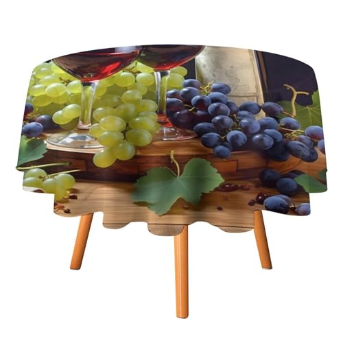 DDTKLSNV Runde Tischdecke mit Rotwein-Galssen und Trauben, 152,4 x 152,4 cm, wasserdicht, knitterfrei, schmutzabweisend, waschbar, Tischdecke für Picknick, Party, Esszimmer, Heimdekoration DDTKLSNV Runde Tischdecke mit Rotwein-Galssen und Trauben, 152,4 x 152,4 cm, wasserdicht, knitterfrei, schmutzabweisend, waschbar, Tischdecke für Picknick, Party, Esszimmer, Heimdekoration von DDTKLSNV