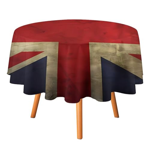 DDTKLSNV Runde Tischdecke mit britischer Flagge, 127 x 127 cm, wasserdicht, knitterfrei, schmutzabweisend, waschbar, Tischdecke für Picknick, Party, Esszimmer, Heimdekoration von DDTKLSNV