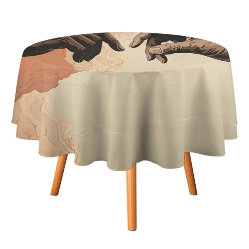 DDTKLSNV Runde Tischdecke mit zwei Händen, 152,4 x 152,4 cm, wasserdicht, knitterfrei, schmutzabweisend, waschbar, Tischdecke für Picknick, Party, Esszimmer, Heimdekoration DDTKLSNV Runde Tischdecke mit zwei Händen, 152,4 x 152,4 cm, wasserdicht, knitterfrei, schmutzabweisend, waschbar, Tischdecke für Picknick, Party, Esszimmer, Heimdekoration von DDTKLSNV
