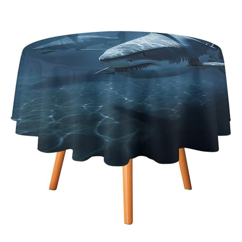 DDTKLSNV Runde Tischdecke mit zwei Haien in der 178 x 177,8 cm, wasserdicht, knitterfrei, schmutzabweisend, waschbar, Tischdecke für Picknick, Party, Esszimmer, Heimdekoration von DDTKLSNV