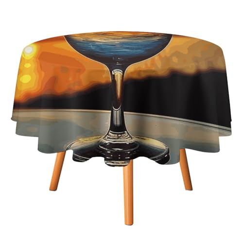 DDTKLSNV Sonnenuntergangs-Weinglas-Tischdecke, rund, 178 x 177,8 cm, wasserdicht, knitterfrei, schmutzabweisend, waschbar, Tischdecke für Picknick, Party, Esszimmer, Heimdekoration DDTKLSNV Sonnenuntergangs-Weinglas-Tischdecke, rund, 178 x 177,8 cm, wasserdicht, knitterfrei, schmutzabweisend, waschbar, Tischdecke für Picknick, Party, Esszimmer, Heimdekoration von DDTKLSNV