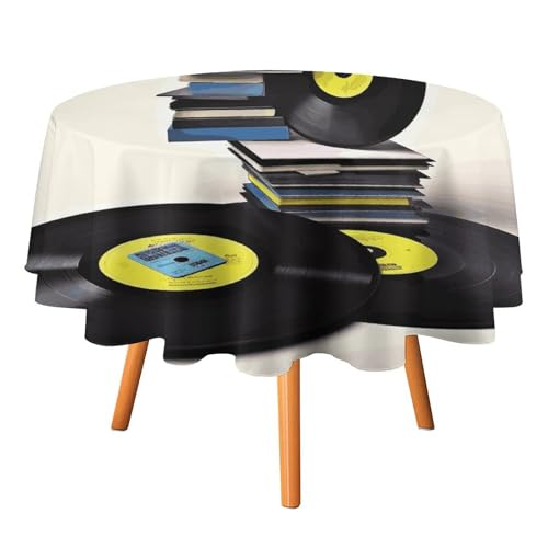 DDTKLSNV Vinyl-Schallplatten und Bänder, runde Tischdecke, 152,4 x 152,4 cm, wasserdicht, knitterfrei, schmutzabweisend, waschbar, Tischdecke für Picknick, Party, Esszimmer, Heimdekoration DDTKLSNV Vinyl-Schallplatten und Bänder, runde Tischdecke, 152,4 x 152,4 cm, wasserdicht, knitterfrei, schmutzabweisend, waschbar, Tischdecke für Picknick, Party, Esszimmer, Heimdekoration von DDTKLSNV