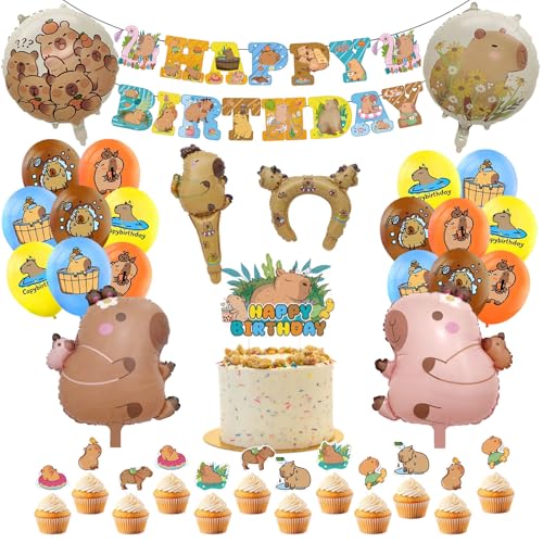 36pcs Ca-py-bar Geburtstag Deko, Party Deko Enthalten Happy Birthday-Banner, Folienballon, Tortendekoration etc, Gilt für Kapibara Deko 36pcs Ca-py-bar Geburtstag Deko, Party Deko Enthalten Happy Birthday-Banner, Folienballon, Tortendekoration etc, Gilt für Kapibara Deko von DDaMeehGE