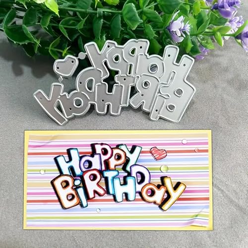 Metall-Stanzformen mit Aufschrift "Happy Birthday", Motiv: Schneeflocke, Blume, Blätter, Stanzschablonen, DIY, Scrapbooking, dekoratives Prägepapier, Scrapbooking, Kartenherstellung von DDeehs