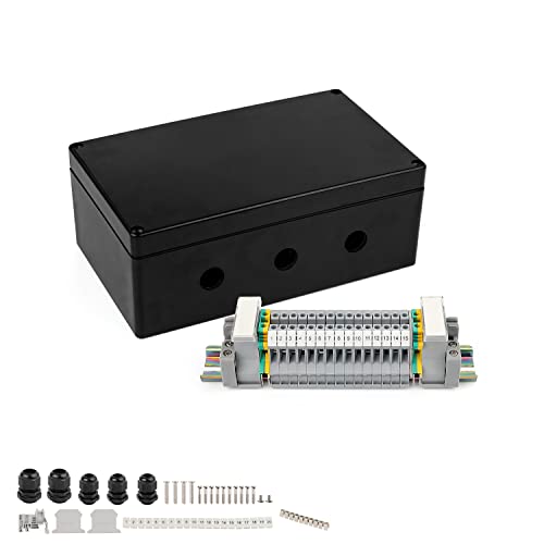 Wasserdicht Abzweigdose Schwarz IP66, 200 x 120 x 75 mm, Abzweigdose Aufputz DEANKEJI 2 in 3 Raus Kunststoff Abzweigdose - mit Hutschiene, UK 2,5, Klemmen-Kit, Verteilerdose Aufputz Wasserdicht Abzweigdose Schwarz IP66, 200 x 120 x 75 mm, Abzweigdose Aufputz DEANKEJI 2 in 3 Raus Kunststoff Abzweigdose - mit Hutschiene, UK 2,5, Klemmen-Kit, Verteilerdose Aufputz von DEANKEJI
