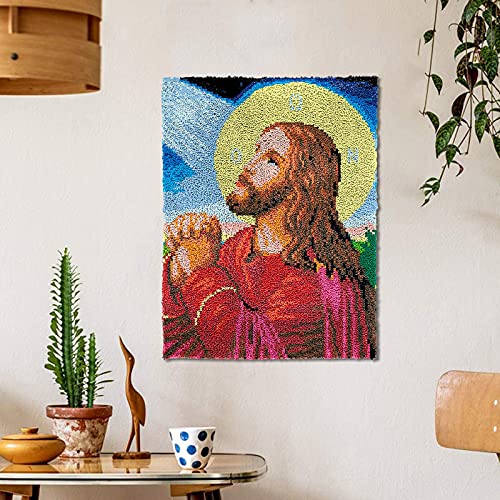 DEAR MODEL Knüpfhaken-Bastelset, groß für Anfänger, Stickerei, Knüpfhaken, Teppich mit vorgedrucktem Muster, DIY-Bastelkunst, 43,3 x 29,5 cm (Light of Jesus) von DEAR MODEL
