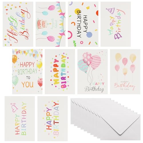10er Set Geburtstagskarten, Blumenkarten, Naturkarton Klappkarte mit Briefumschlag, für Geburtstage Jubiläum, Abschlussfeier, Muttertag Vatertag (happpy birthday) von DEARBAG