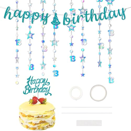 13 Geburtstag Deko Mädchen Junge, 2 Stück 3m Hängende Iridescent Sterne Garland, Schillerndes Blaues 13. Happy Birthday-Banner, Kuchendeko für Geburtstag, Twinkle Star Girlande Hanging Streamer 13 Geburtstag Deko Mädchen Junge, 2 Stück 3m Hängende Iridescent Sterne Garland, Schillerndes Blaues 13. Happy Birthday-Banner, Kuchendeko für Geburtstag, Twinkle Star Girlande Hanging Streamer von DEARBAG