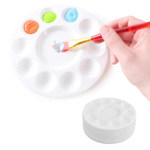 20 Stück Mischpalette mit 10 Farbfeldern und 1 Mischfeld, Runde Kunststoff-Aquarellfarben-Palette, Weiß Universalpalette, für Aquarell-, Gouache-, Acryl- und Ölmalerei 16×16 cm 20 Stück Mischpalette mit 10 Farbfeldern und 1 Mischfeld, Runde Kunststoff-Aquarellfarben-Palette, Weiß Universalpalette, für Aquarell-, Gouache-, Acryl- und Ölmalerei 16×16 cm von DEARBAG