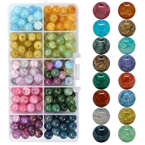200 Stück Crackle Glasperlen, 8mm Rund Bunte Perlen mit Loch zum Basteln Edelstein Armband Bastel Perlen Schmucksteine für Schmuckherstellung und DIY Handwerk Dekor Ohrringen, 10 Farben 200 Stück Crackle Glasperlen, 8mm Rund Bunte Perlen mit Loch zum Basteln Edelstein Armband Bastel Perlen Schmucksteine für Schmuckherstellung und DIY Handwerk Dekor Ohrringen, 10 Farben von DEARBAG