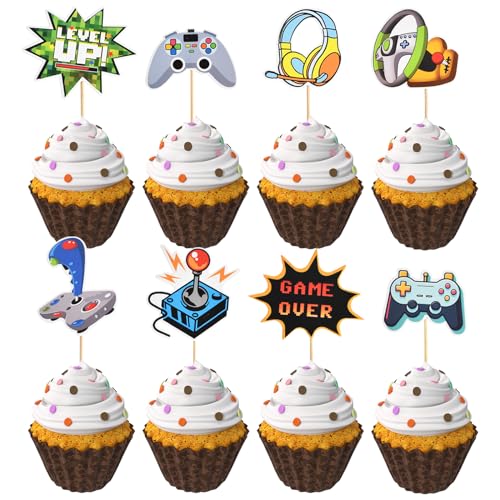 24 Stück Tortendeko Geburtstag Cupcake Toppers Videospiel Tortendeko Videospiel Thema Muffin Dekoration Kuchendekorationskarten für Jungen Kindergeburtstag Spiel Thema Party Dekoration von DEARBAG