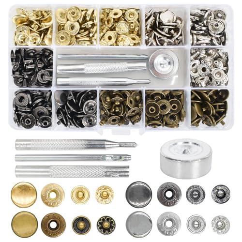 400/100 Sets Druckknopf-Sets, 12 mm Kupfer Druckknöpfe Metall Bronze Kleidung Snaps Taste mit 4 Fixierwerkzeug Kit für Leder Handwerk Jacke Brieftasche Handtasche, 4 Farben 400/100 Sets Druckknopf-Sets, 12 mm Kupfer Druckknöpfe Metall Bronze Kleidung Snaps Taste mit 4 Fixierwerkzeug Kit für Leder Handwerk Jacke Brieftasche Handtasche, 4 Farben von DEARBAG