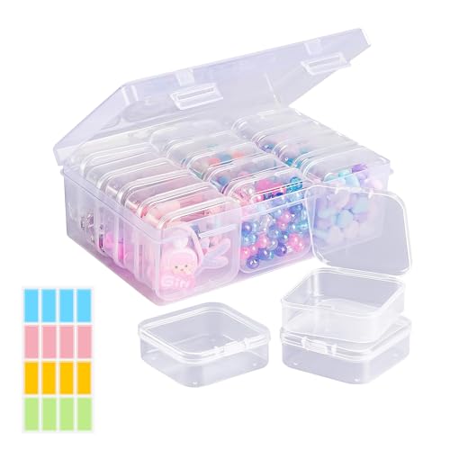 Aufbewahrungsbox Sortierbox (17.4×12.4×5.8cm) mit 15-Teilige Mini-Organisation Der Box aus klarem Kunststoff (5.3×5.3×0.8cm) für Perlen, Schmuck, Angelzubehör, mit 2 Bogen Etikettenaufklebern von DEARBAG