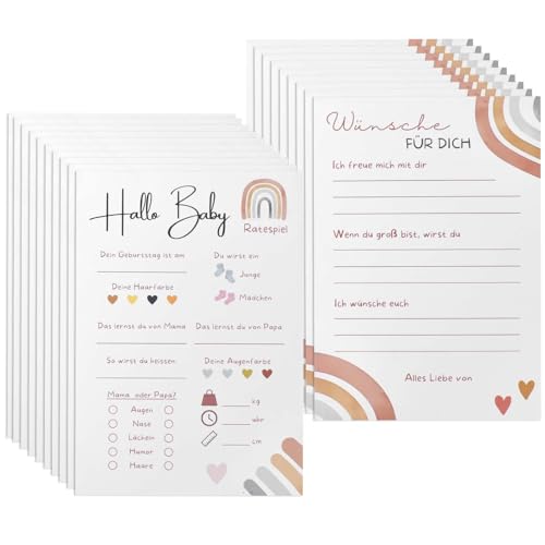 DEARBAG 20x Babyparty Spiele Karten zum Ausfüllen, Babyshower Ratespiel Tippkarten Jungen und Mädchen - Tolles Spiel für die Gender Reveal Feier und Babyparty, Beidseitig Bedruckt - Deutsch DEARBAG 20x Babyparty Spiele Karten zum Ausfüllen, Babyshower Ratespiel Tippkarten Jungen und Mädchen - Tolles Spiel für die Gender Reveal Feier und Babyparty, Beidseitig Bedruckt - Deutsch von DEARBAG