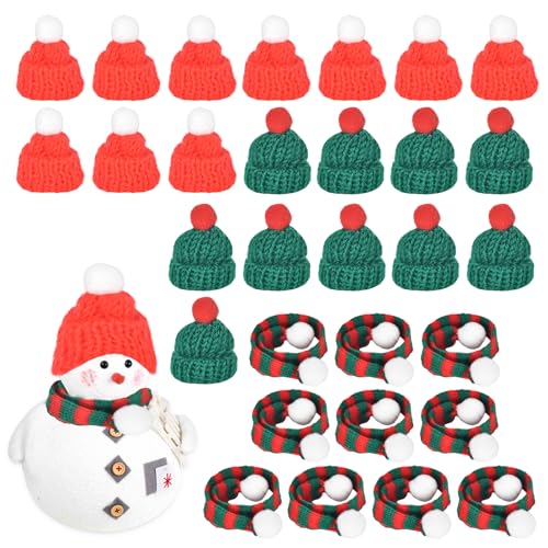 DEARBAG 30 Stück Weihnachtsschal und Mini Weihnachtsmützen Set, Weihnachtsmann Mütze, Nikolausmütze Set, Kleine Nikolausmützen für Weihnachten, Party, Weinflasche Abdeckung von DEARBAG