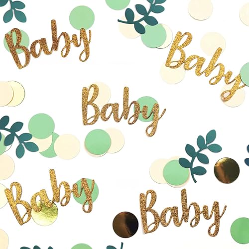 Konfetti Geburtstag 200 Stück Tischdeko Baby Streudeko Grüne Blätter Konfetti Gold Kreis Deko Confetti für Geburtstag Abschluss Party Deko von DEARBAG