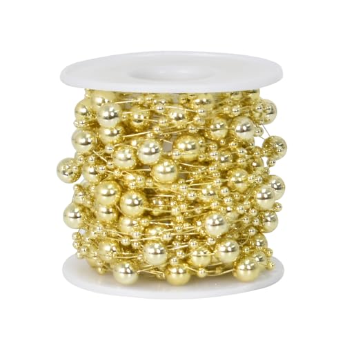 Perlengirlande Perlenband Perlenkette Perlenschnur Geschenkband Perlen Dekoband für DIY Basteln Party Tischdeko Hochzeit Braut Haarschmuck Halskette Brautstrauß Weihnachtsbaum, 3+8mm (Gold) von DEARBAG