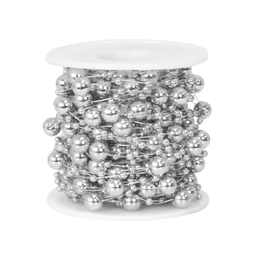 Perlengirlande Perlenband Perlenkette Perlenschnur Geschenkband Perlen Dekoband für DIY Basteln Party Tischdeko Hochzeit Braut Haarschmuck Halskette Brautstrauß Weihnachtsbaum, 3+8mm (Silber) von DEARBAG